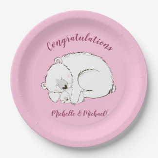 Polar Bear Baby Dusche Pink Girl Pappteller