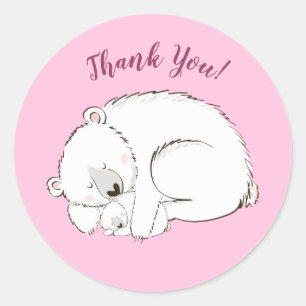 Polar Bear Baby Dusche Pink Girl Runder Aufkleber