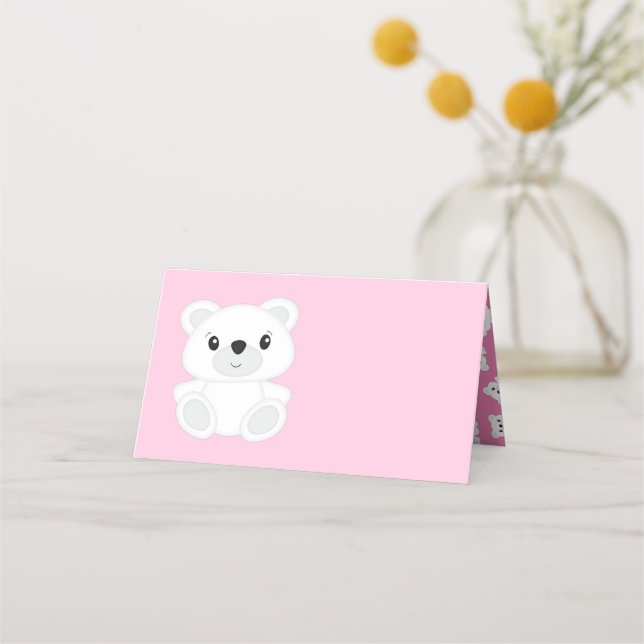 Polar Bear Baby Dusche Pink Platzkarte (Vorderseite)