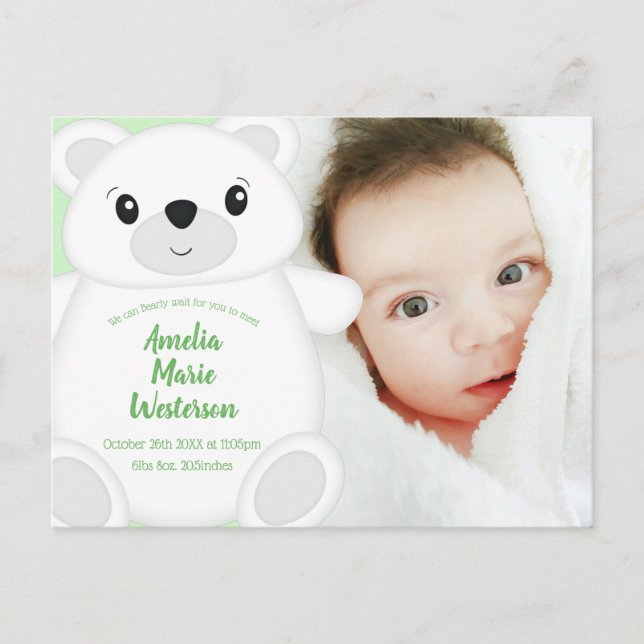 Polar Bear Baby Dusche Postkarte (Vorderseite)