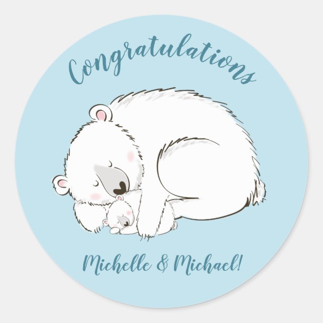 Polar Bear Baby Dusche Runder Aufkleber (Vorderseite)