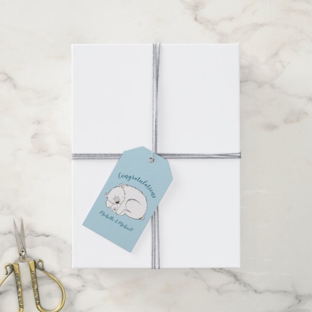 Polar Bear Baby Dusche Winter Blue Boy Geschenkanhänger (Mit Garn)