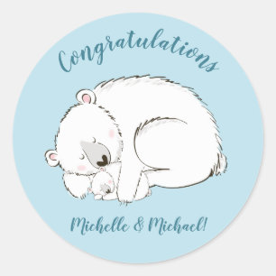 Polar Bear Baby Dusche Winter Blue Boy Runder Aufkleber