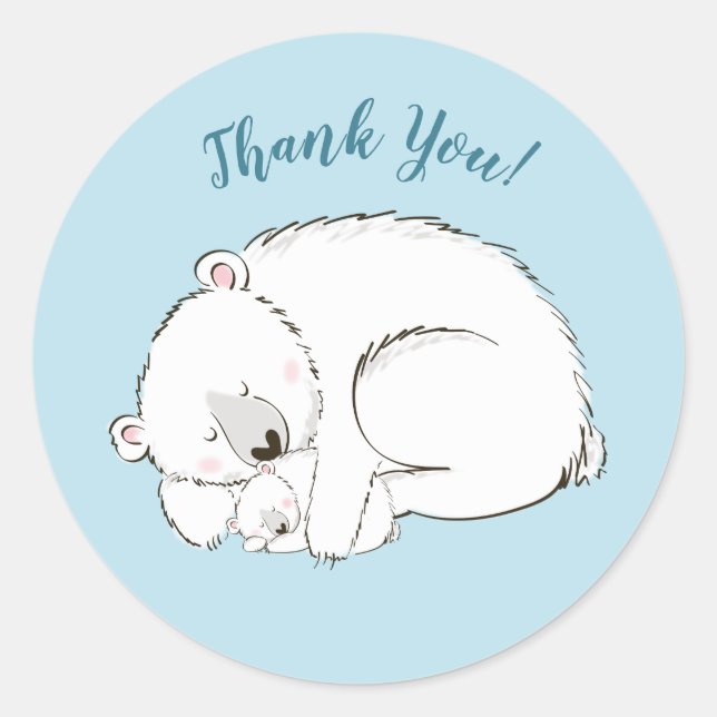 Polar Bear Baby Dusche Winter Blue Boy Runder Aufkleber (Vorderseite)