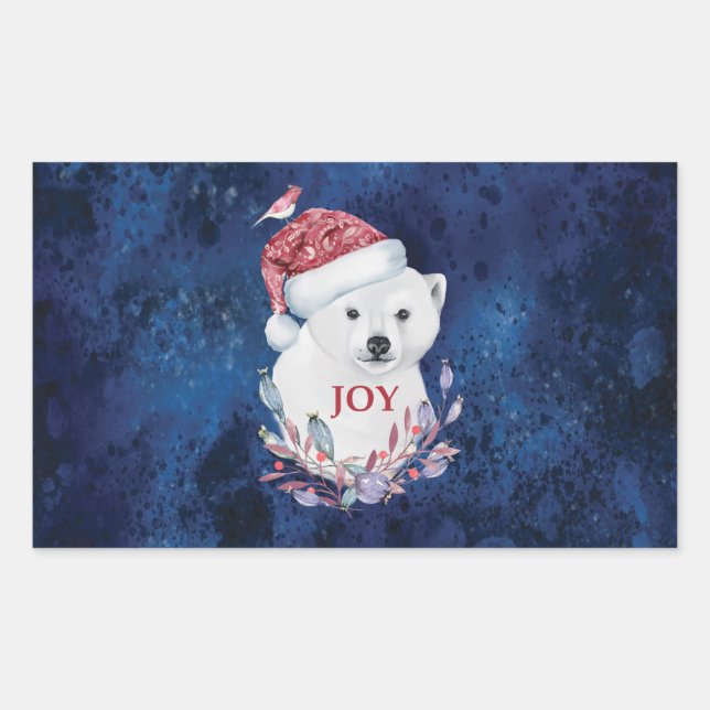 Polar Bear Baby Hat Bird Christmas Joy Rechteckiger Aufkleber (Vorderseite)