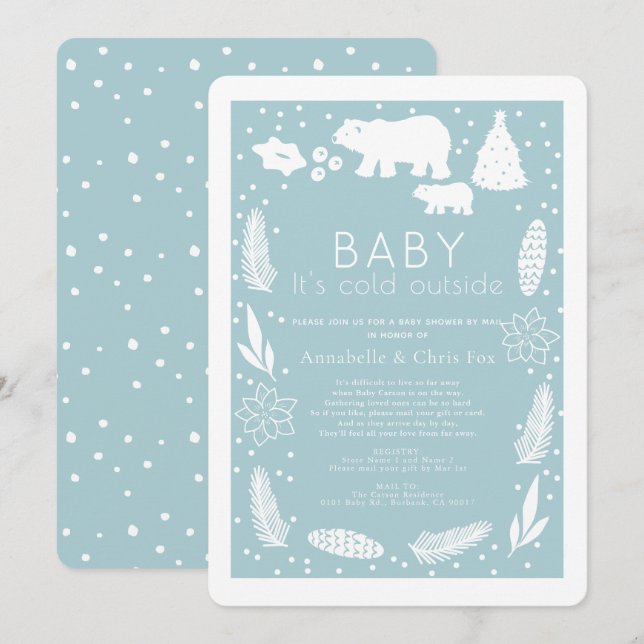Polar Bear Baby It's Cold Blue Baby Shower by Mail Einladung (Vorne/Hinten)