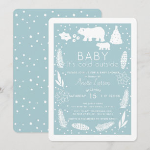 Polar Bear Baby It's Cold Outside Blue Baby Shower Einladung