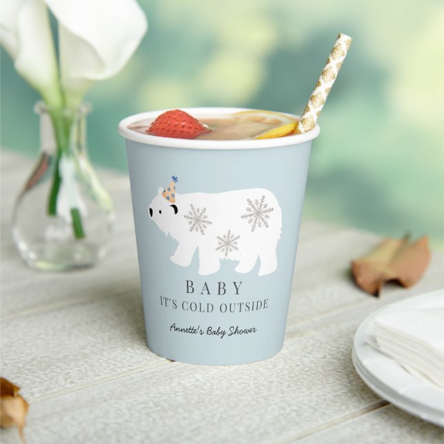 Polar Bear Baby It's Cold Outside Blue Baby Shower Pappbecher (In Situ)