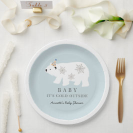 Polar Bear Baby It's Cold Outside Blue Baby Shower Pappteller
