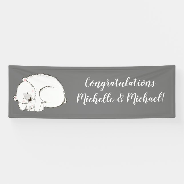 Polar Bear Baby Shower Winter Gray Gender Neutral Banner (Horizontal)