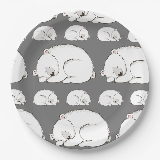 Polar Bear Baby Shower Winter Gray Gender Neutral Pappteller (Vorderseite)