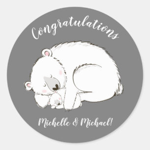 Polar Bear Baby Shower Winter Gray Gender Neutral Runder Aufkleber