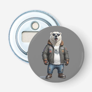 Polar Bear Biker Rebel von Leather Jacket Cool Art Flaschenöffner
