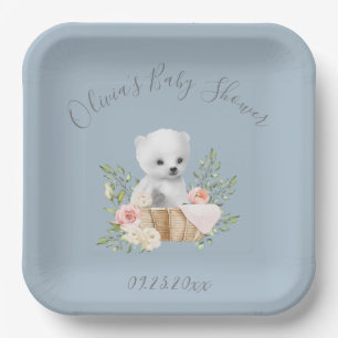 Polar Bear Blue Baby Shower Paper Plates Pappteller