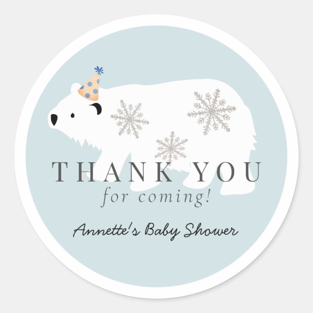 Polar Bear Blue Boy Baby Dusche Vielen Dank Runder Aufkleber (Vorderseite)