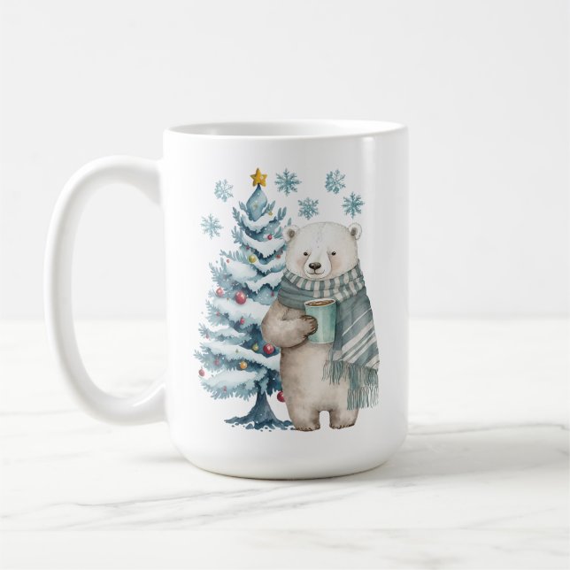 Polar Bear Blue Christmas Keramik Tasse (Links)