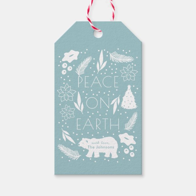 Polar Bear Blue Foliage Weihnachtsgeschenk-Tag Geschenkanhänger (Vorderseite)