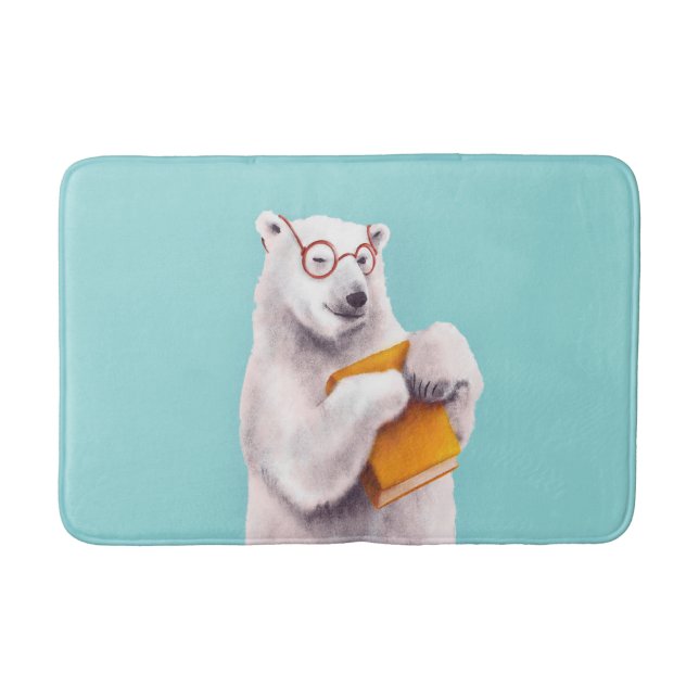 Polar Bear Book Lover Nerdy Badematte (Vorderseite)