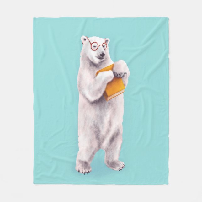 Polar Bear Book Lover Nerdy Fleecedecke (Vorderseite)