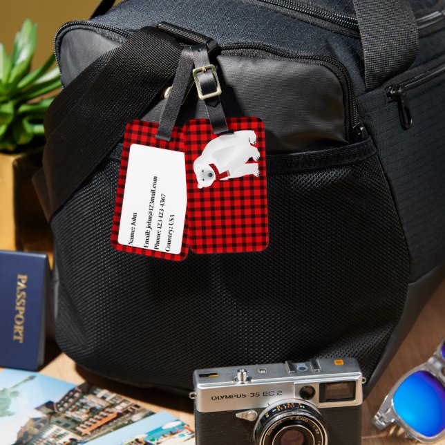 Polar Bear Buffalo Karierter Gepäcktag Gepäckanhänger (Vorderseite & Rückseite)