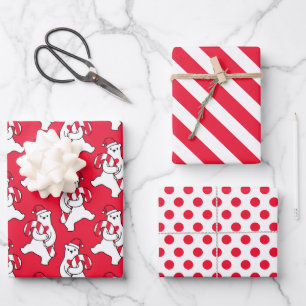 Polar Bear Candy Cane Wrapping Paper Set 3 Geschenkpapier Set