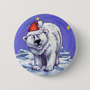 Polar Bear Christmas Button