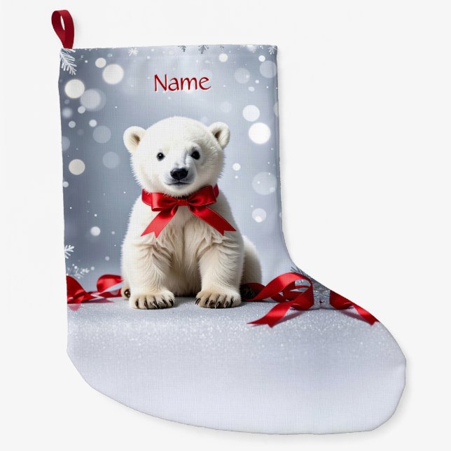 Polar Bear Christmas Holiday Stocking Großer Weihnachtsstrumpf (Vorderseite)