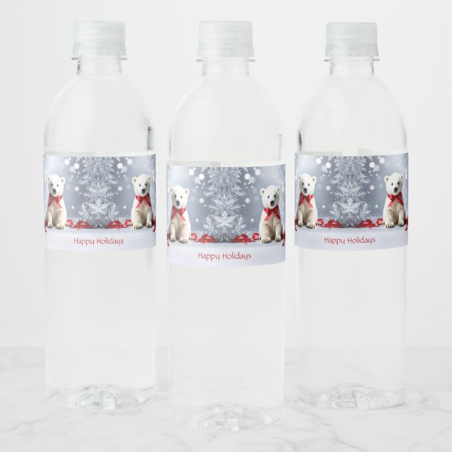 Polar Bear Christmas Holiday Water Bottle Label (Flaschen)