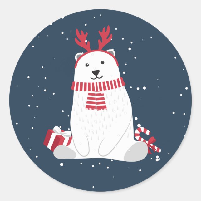 Polar Bear Christmas ID851 Classic Round Sticker (Vorderseite)