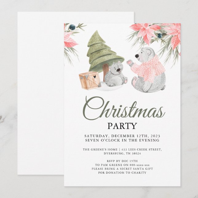 Polar Bear Christmas Party Einladung (Vorne/Hinten)
