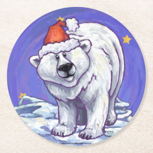 Polar Bear Christmas Runder Pappuntersetzer