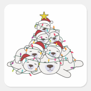 Polar Bear Christmas Tree Funny Animal Christmas Quadratischer Aufkleber