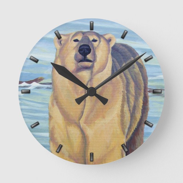 Polar Bear Clock Bären Art Wall Uhren Bärendekor (Vorderseite)