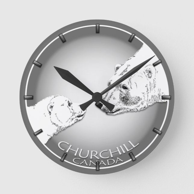Polar Bear Clock Churchill Kanada Bear Wall Clock Runde Wanduhr (Vorderseite)