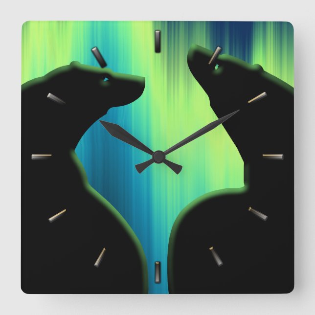 Polar Bear Clock Cooler, einheimischer Bär Kunstma Quadratische Wanduhr (Vorderseite)