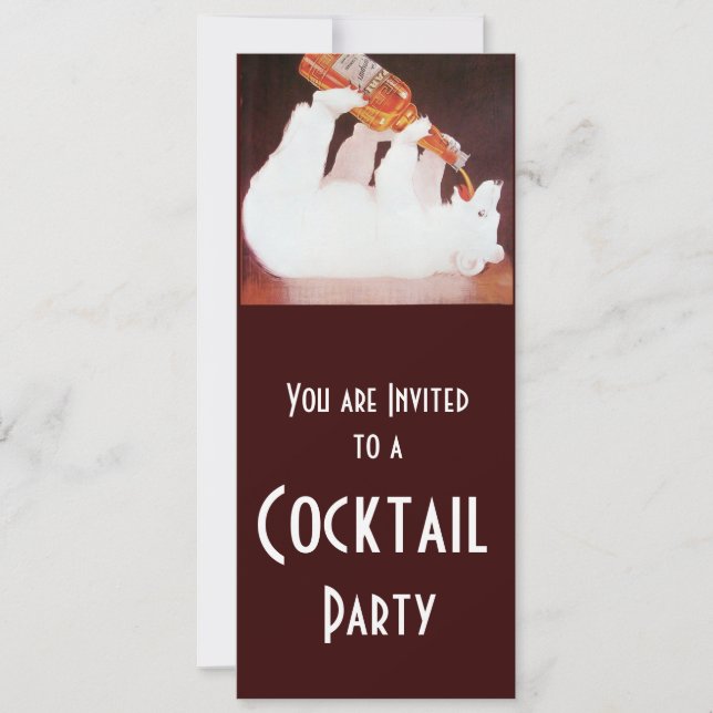 POLAR BEAR COCKTAIL PARTY, weiß braun rot Einladung (Vorderseite)