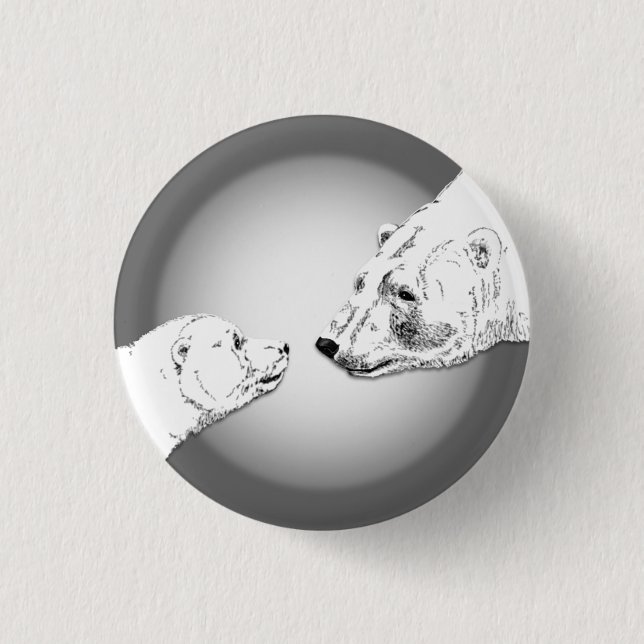 Polar Bear & Cub Button Button Wildlife Art Button (Vorderseite)