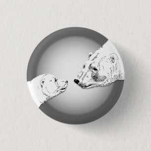 Polar Bear & Cub Button Button Wildlife Art Button