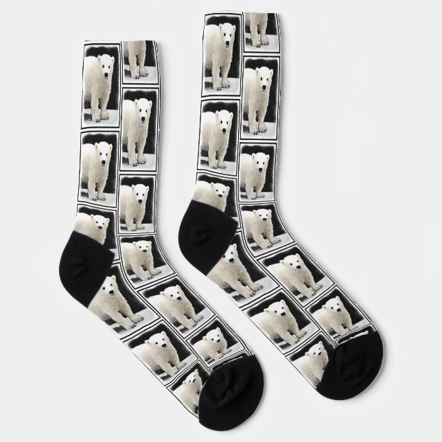 Polar Bear Cub Malerei Original Wildlife Art Socken (Rechts)