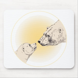 Polar Bear & Cub Mousepad Wildlife Art Mousepad
