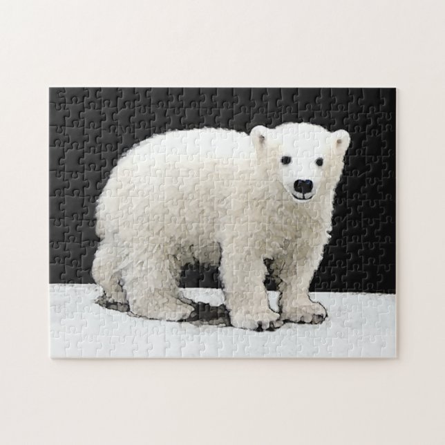 Polar Bear Cub Painting - Original Wildlife Art (Horizontal)