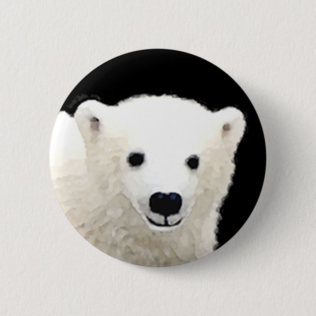 Polar Bear Cub Painting - Original Wildlife Art Button (Vorderseite)