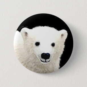 Polar Bear Cub Painting - Original Wildlife Art Button