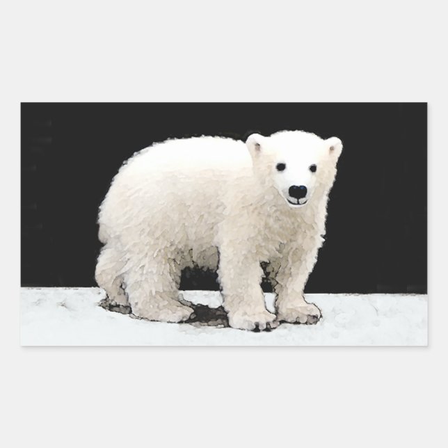 Polar Bear Cub Painting - Original Wildlife Art Rechteckiger Aufkleber (Vorderseite)