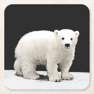Polar Bear Cub Painting - Original Wildlife Art Rechteckiger Pappuntersetzer