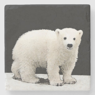 Polar Bear Cub Painting - Original Wildlife Art Steinuntersetzer