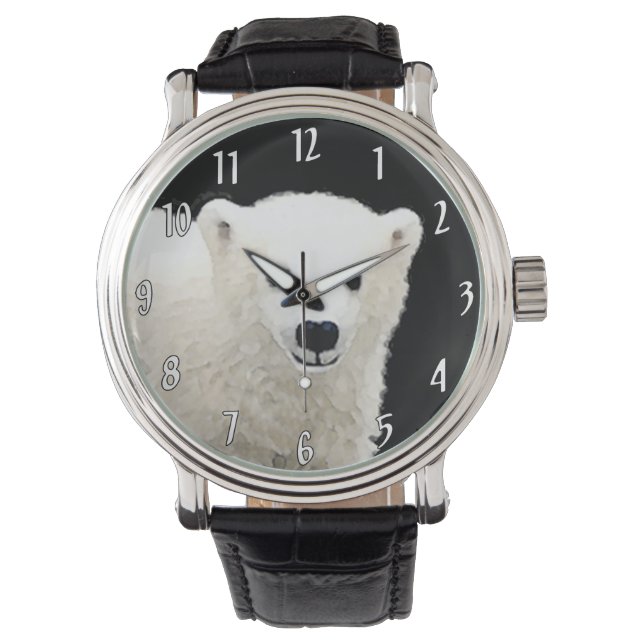 Polar Bear Cub Painting - Ursprüngliche Kunst, Dic Armbanduhr (Vorderseite)