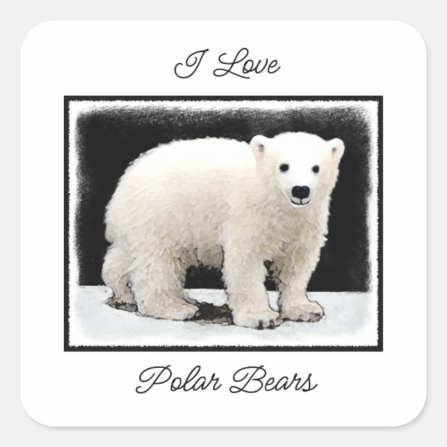 Polar Bear Cub Painting - Ursprüngliche Kunst, Dic Quadratischer Aufkleber (Vorderseite)