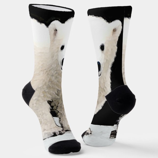 Polar Bear Cub Painting - Ursprüngliche Kunst, Dic Socken (Gewinkelt)