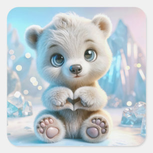 Polar Bear Cub Quadratischer Aufkleber